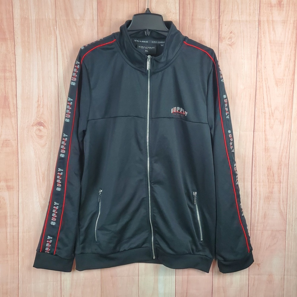 Supply & Demand Track Jacket Mens 2XL Black Stretch Ribbed Graphic Print Running